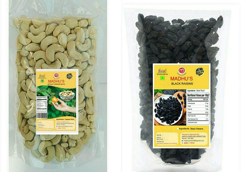 Madhus Cashews raisins 1kg(500gmeach) Cashews, Raisins  (2 x 0.5 kg)