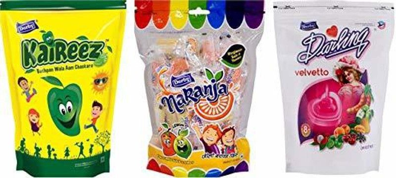 Derby Kaireez_Naranja_Velvetto_SP Raw Mango, Lemon-Orange, Assorted Candy  (3 x 225 g)