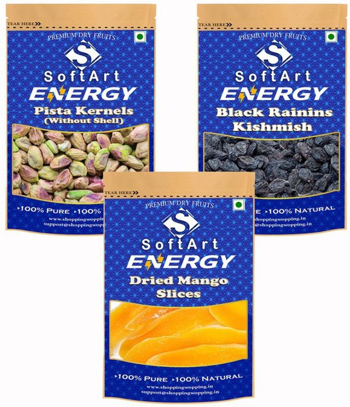 Soft Art Dry fruits combo of Pista Kernels,Black kishmish,Mango (100g Each) Pistachios, Raisins, Mango  (3 x 100 g)