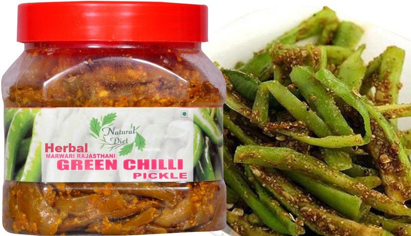 Natural Diet Premium Quality (Without Oil) Homemade Herbal Marwadi Rajasthani Green Chilli Pickle Hari Mirch Ka Achar 500gm Traditional Marwadi Rajasthani Flavor Tasty & Spicy 500gm Green Chilli Pickle  (500 g)