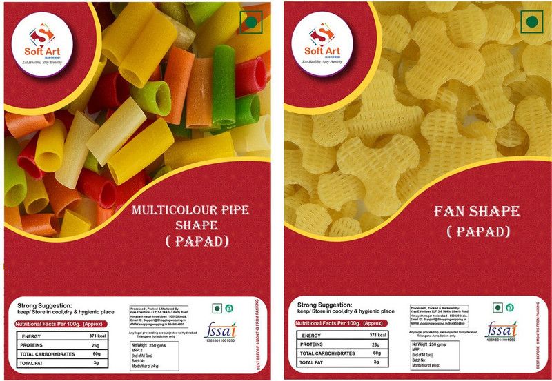 Soft Art Home Made Multicolor Mini Shape Fryums, and Fan Shape Fryums (250g Each) Fryums 500 g  (Pack of 2)