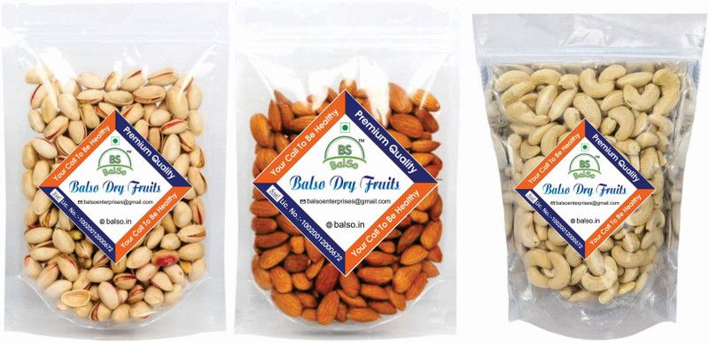 BalSo BS-Premium 100% Natural Almonds (900g) Cashews (900g) And Roasted Pista (900g) 2700g dry fruits combo pack Cashews And Roasted Pistachios (2 x 900g) Cashews, Pistachios, Almonds  (3 x 900 g)