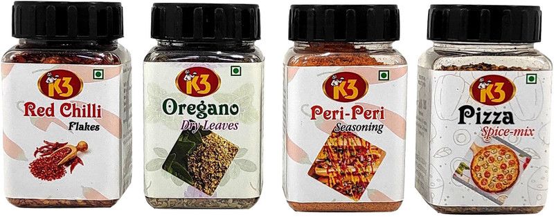 K3 Masala Peri-Peri (50g),Red Chilli/Perprica (50g) and Pizza Spice mix (50g) and Oregano (50gm).(Pack of 4)  (200 g)