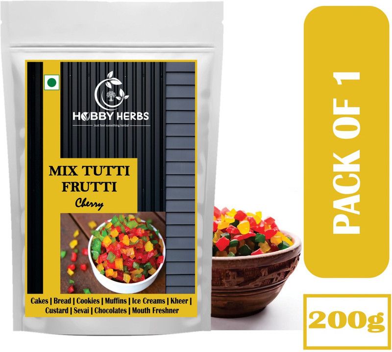 Hobby Herbs MultiColor Tutti Frutti | Fresh Cherries for Cakes and Cookies Decoration | Tutty Frutty For Ice Cream | Papaya  (200 g)