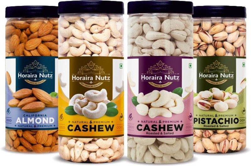 Horaira Nutz Premium Dry fruit Combo Pack 1Kg ,Badam Plain, Kaju Raw , Kaju Roasted , Pista - Almonds, Cashews, Cashews, Pistachios  (4 x 250 g)
