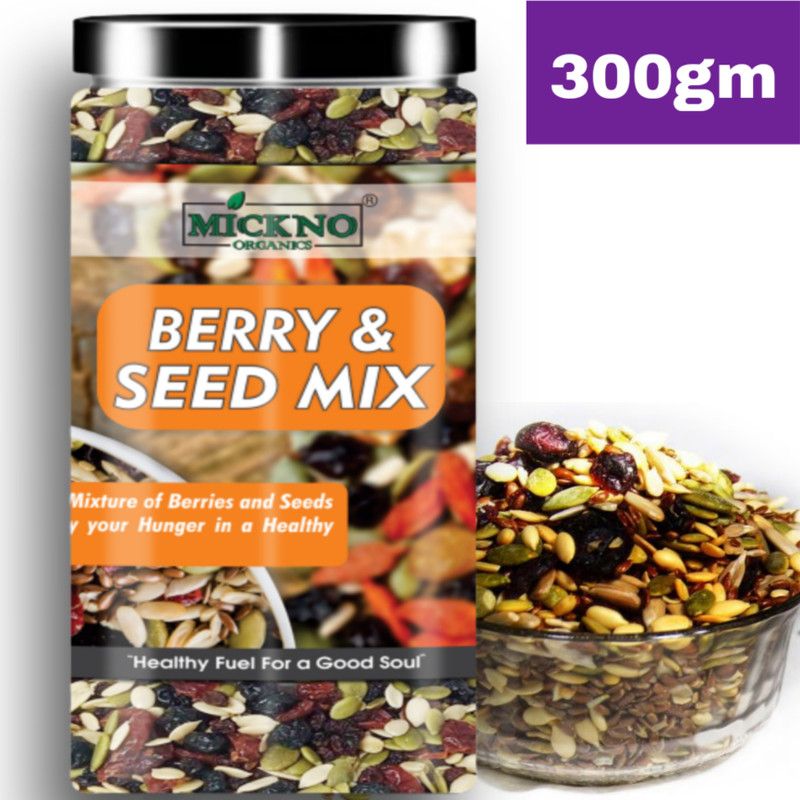 mickno organics 300 Gm Berry & Seed Mix Trail Mix Protein Mix - Chia Seeds , Flax Seeds , Cranberry , Blueberry , Pumpkin Seeds , Sunflower Seeds , Red Cherry Healthy Breakfast Mixed Seeds  (300 g)