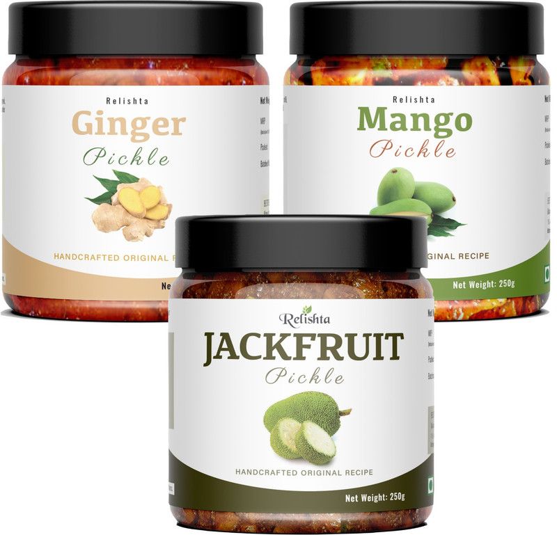 Relishta Jackfruit Ginger & Mango Pickle Kathal Achar (3x250G) Premium Less Oil Homemade Jackfruit Pickle  (3 x 250 g)