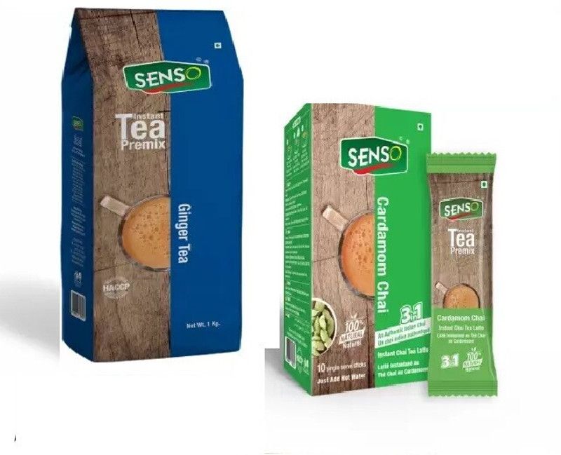 Senso Cardamom Tea Box 10 sachets & Ginger Chai 1 kg Combo Masala Tea Pouch  (2 x 1 kg)
