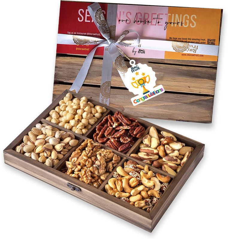 HyperFoods RawFruit Mix Dry Fruit Combo Pack | Premium Dry Fruit Gift Pack Dark Wood Dry Fruit Tray | Congratulations Best Wishes Gift Hampers for Colleagues & Friends  (6 x 191.5 g)