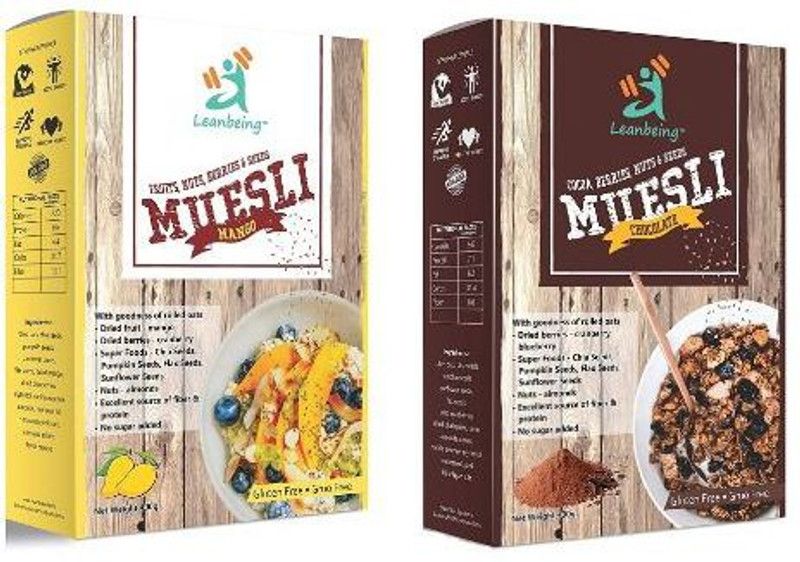 LEANBEING Mango Muesli Nuts, Berries & Seeds Dark Chocolate Muesli Berries, Nuts & Seeds Pack of 2 ,400g each Box  (2 x 400 g)