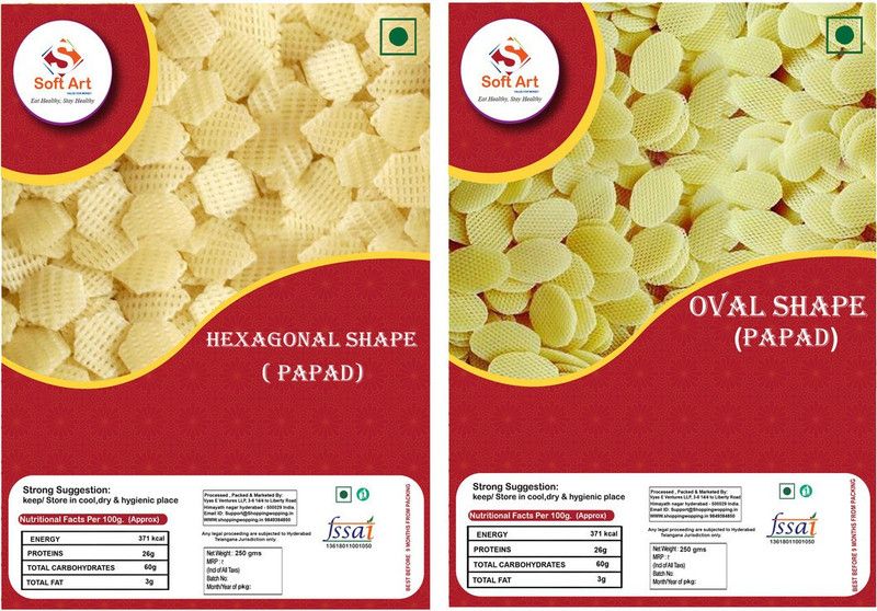 Soft Art Home Made Hexagonal Shape Fryums, and Oval Shape Fryums (250g Each) Fryums 500 g  (Pack of 2)