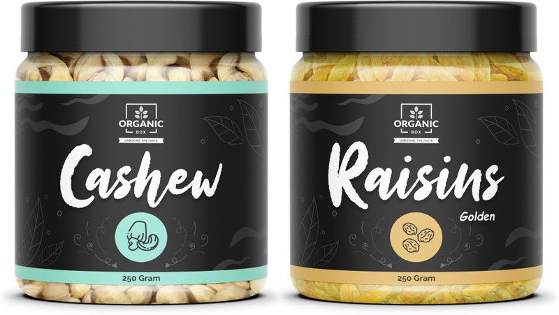 Organic Box Combo Pack of Cashew Nuts 250g & Afghani Golden Raisins Afghani Kishmi 250g Cashews, Raisins  (2 x 250 g)