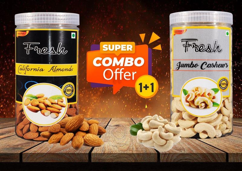 Fresh 100% California Almond & W180 Cashews  (500 g)