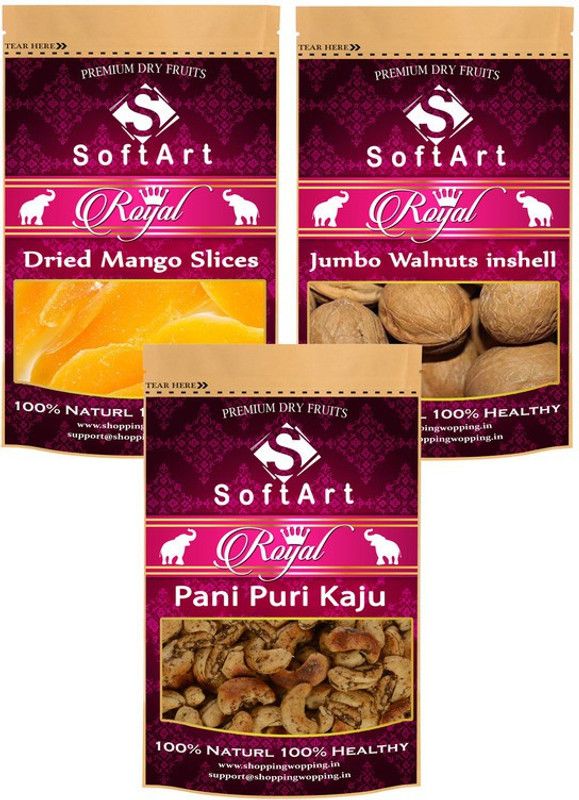 Soft Art Dry fruits Combo of Royal Mango,Walnut in Shell,Pani Puri Kaju (100g Each) Mango, Walnuts, Cashews  (3 x 100 g)