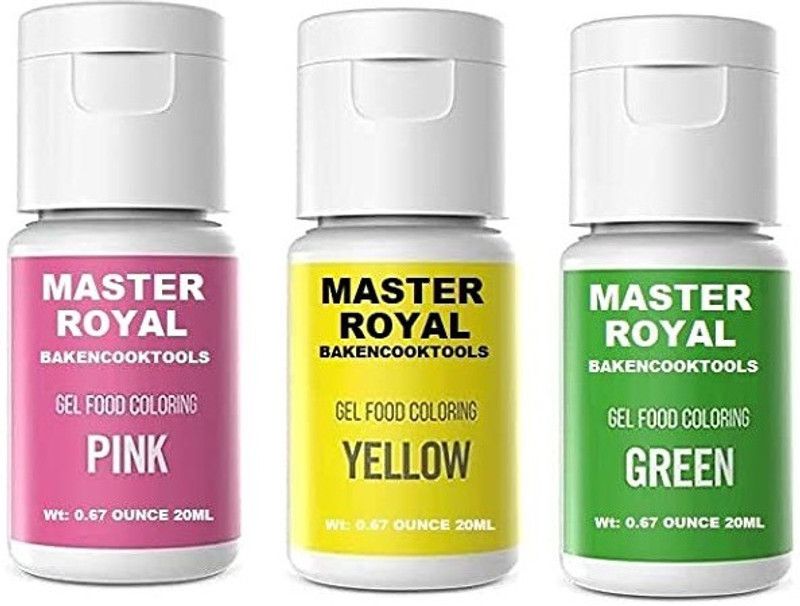 MASTER ROYAL BACKNCOOK TOOLS Edible Food Gel Pack Of 3(Pink,Yellow, Green) Multicolor  (60 ml)