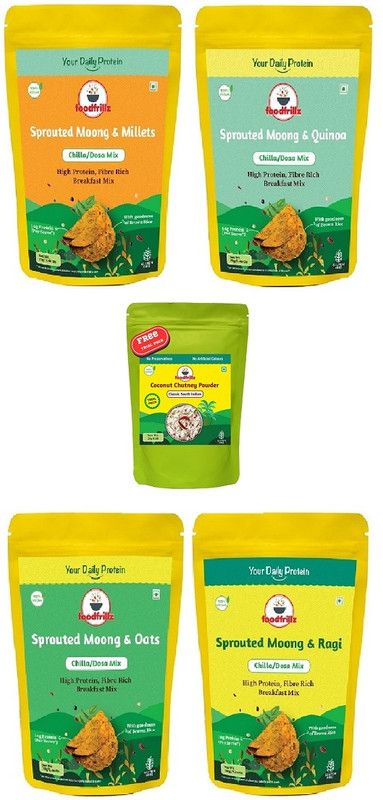 foodfrillz High Protein Healthy Chilla/Dosa Premix Sprouted Moong-Oats,Ragi,Millets&Quinoa 280 g  (Pack of 4)