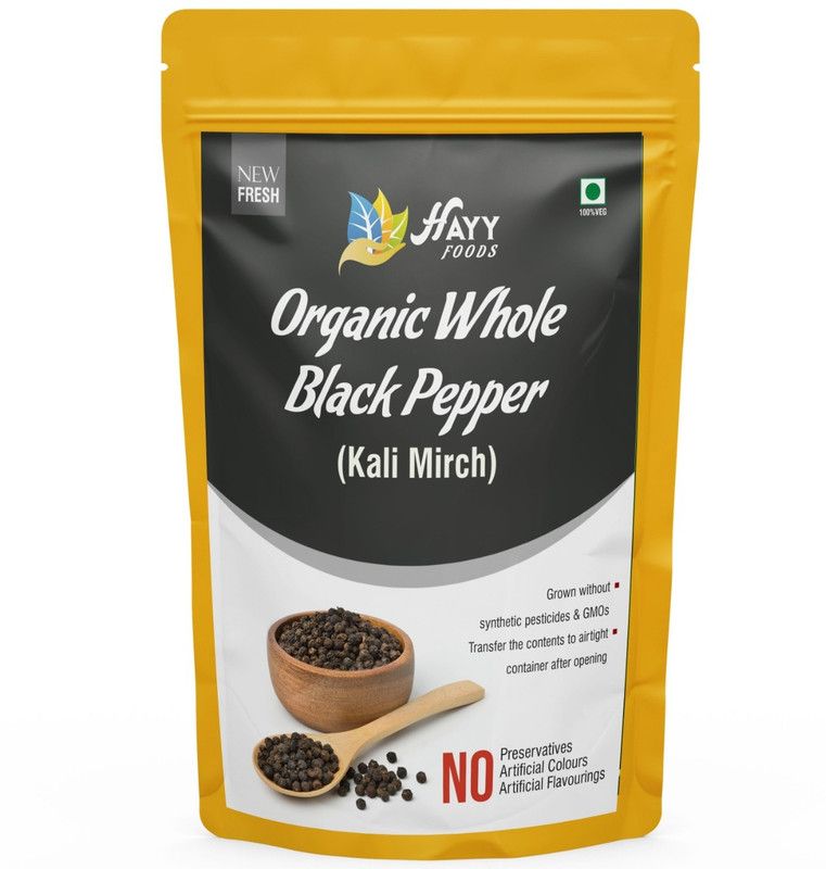 HAYYFOODS Organic Black Pepper - Kali Mirch - Peppercorns Whole - Direct From Farmers  (200 g)