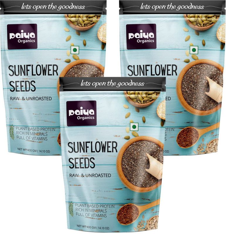paiya organics Sunflower Seeds 3x400gm for Eating & Weight Loss, Naturally Organic Superfood Raw & Unroasted (Pack of 3) Sunflower Seeds  (1200 g, Pack of 3)