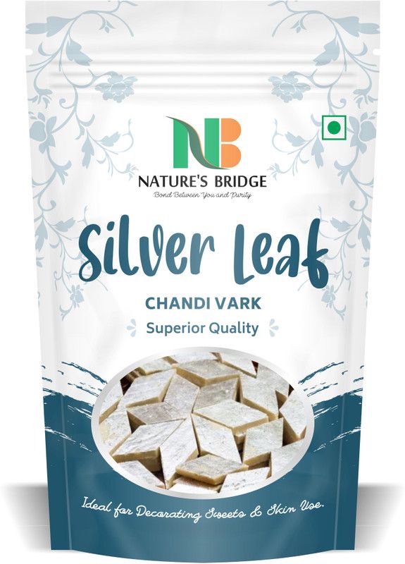 Nature's Bridge Chandi Vark / Edible Silver Leaf - (50 Leaf) Jumbo Sized Sheet 12 cm x 12 cm / German Finest Silver Leaves for sweets / Face Pack / Chandi ka Warq Glitters  (0.03 g)