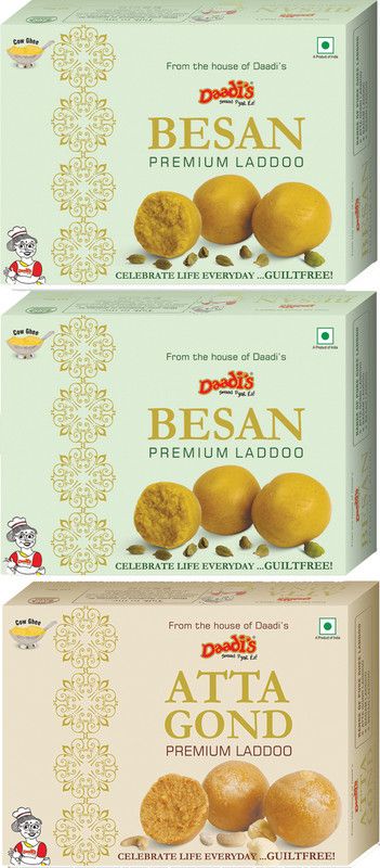 Daadi's Besan, Atta Gond Laddoo Pure Ghee Box  (3 x 120 g)