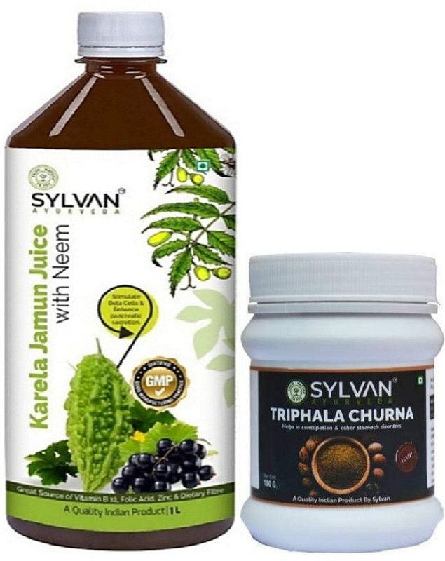 SYLVAN AYURVEDA SYLVAN KARELA JAMUN NEEM JUICE & TRIPHALA POWDER VALUE PACK IL+100GMS  (2 x 550 ml)