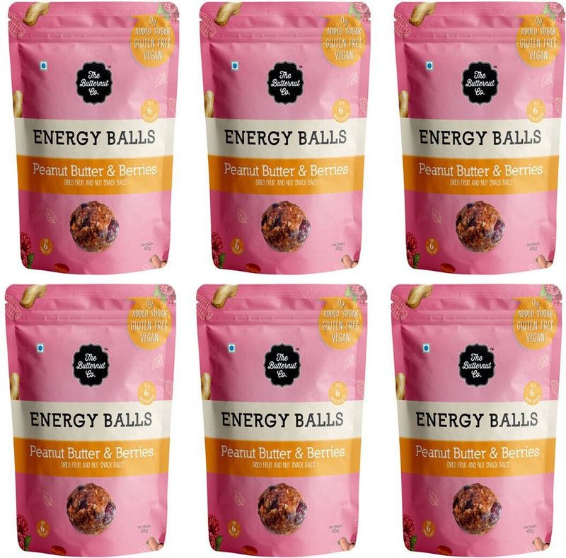 The Butternut Co. Dried Fruit Energy Balls - Peanut Butter & Berries 288g (Pack of 6) Pouch  (6 x 48 g)