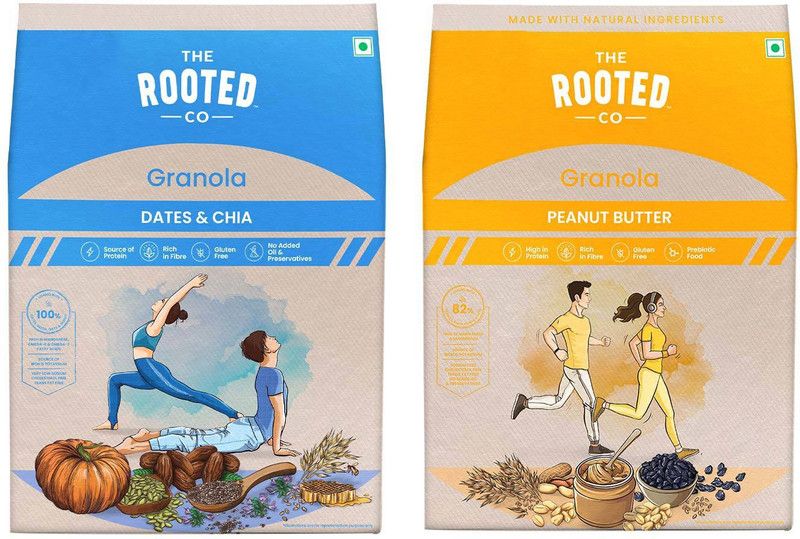 The Rooted co Granola Breakfast Cereal - Dates & Chia and Peanut Butter, 400g Each | Protein Rich, Healthy Box  (2 x 400 g)