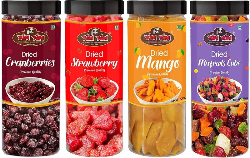 YUM YUM Daily Breakfast Dried Fruits Combo Pack 600g- Mixed Fruits Cube, Cranberries, Strawberries, Mango  (4 x 150 g)