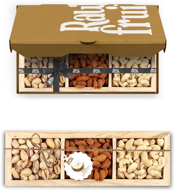 HyperFoods RawFruit Basic-I 3 Dry Fruit Combo Wooden Gift Box | Premium Dried Fruit Berries Combo Gift Pack with Greeting Card | Eid Ul Fitr Ramadan Ramzan Gift for Corporates Friends & Relatives  (750 g)