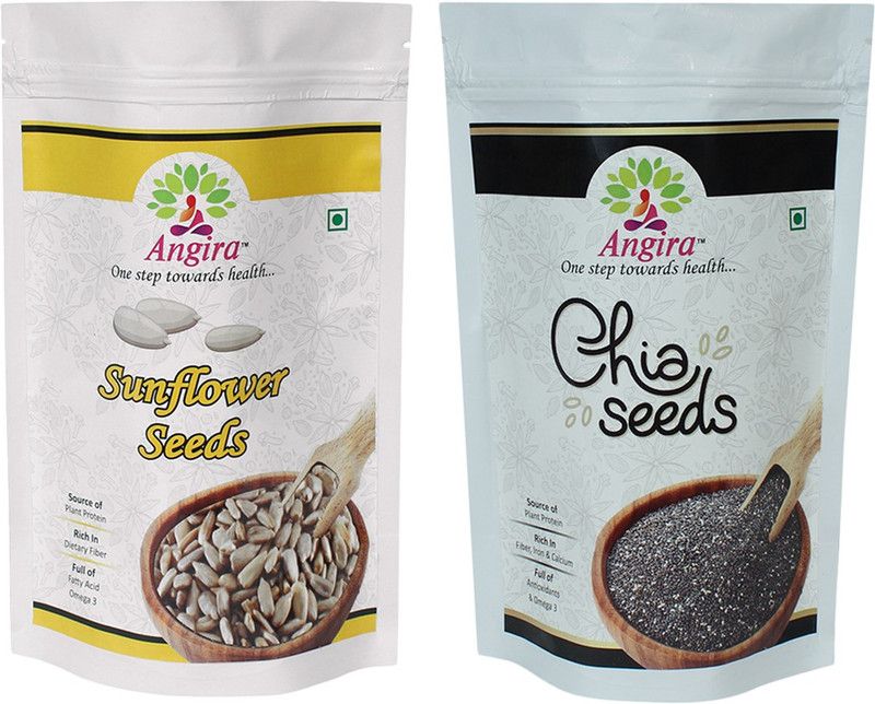 Angira Combo Pack Of 2 Chia Seeds, Sunflower Seeds - 300 Gram Each Pack [ Pouch ] [ Pouch ] Black Chia Seeds, Sunflower Seeds  (600 g, Pack of 2)