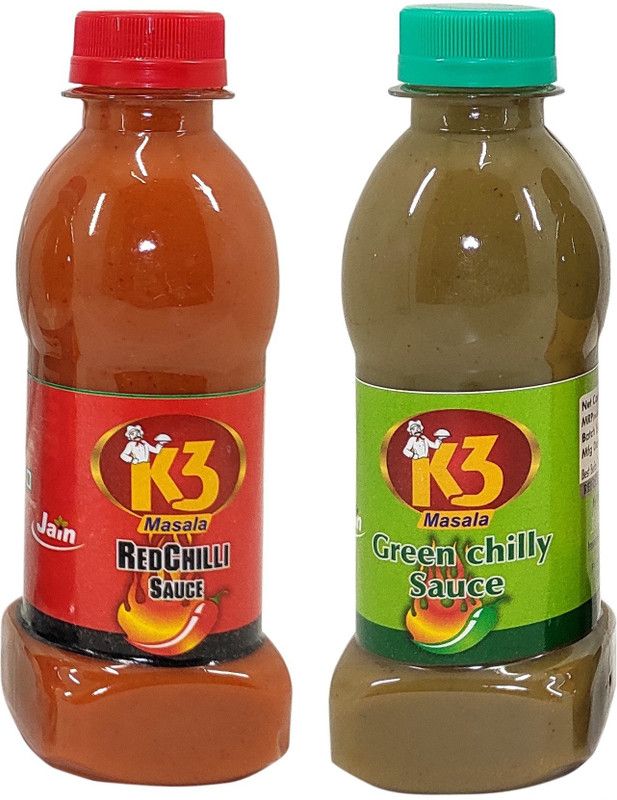 K3 Masala Jain Combo Without Onion/garlic/Potato ,green Chilli Sauce (200gm),Red Chilli Sauce (200gm) and vinegar (200gm) (Pack of 3) Sauce  (2 x 200)
