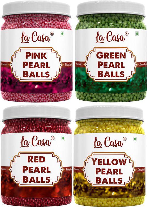 La Casa Pearl Balls - Red+Pink+Yellow+Green | Combo Pack of 4 | Small Sized Beads | Topping  (1400 g, Pack of 4)
