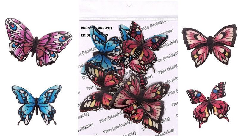 TastyCrafts Pre-Cut Wafer Paper | Black Border Bright Big Butterfly - 8 Pcs (WPC-032) Topping  (100 g, Edible)