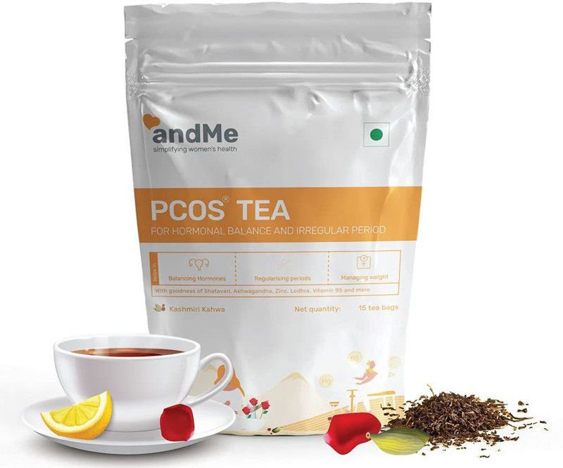 andMe PCOS PCOD Green Tea for Hormonal Balance, Weight Management Regular Periods Herbs Herbal Tea Bags Vacuum Pack  (15 x 12 g)