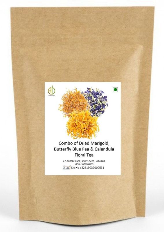 A D FOOD & HERBS Combo Of Dried Marigold & Butterfly & Calendula for Tea Blends each of 50 Gms Herbal Tea Pouch  (50)
