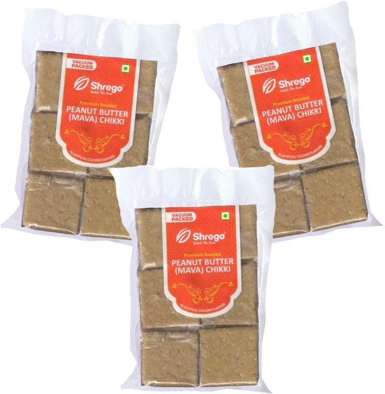 Shrego Roasted Peanut Butter (Mava) Gud Chikki, Peanut Butter Jaggery Bar, Vacuum Pack Vacuum Pack  (3 x 240 g)