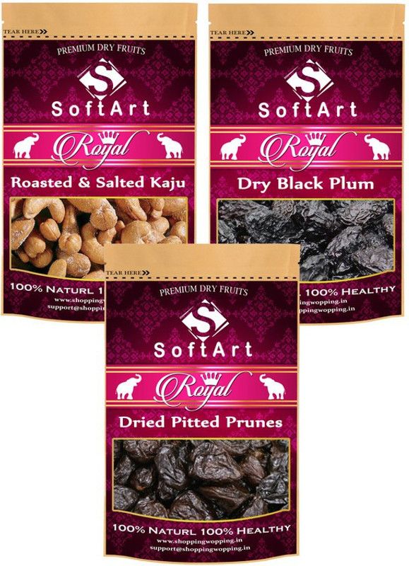 Soft Art Dry fruits combo of Salted Kaju,Plum ,Prunes (100g Each) Cashews, Plums, Prunes  (3 x 100 g)