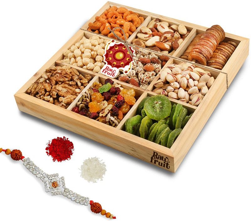 HyperFoods RawFruit Premium 9 Dry Fruit Combo Wooden Gift Box | Premium Dried Fruit Berries Combo Gift Pack with Greeting Card | Rakhi Rakshabandhan Bhaidooj Gift for Brother Sister Bhabhi  (1100 g)