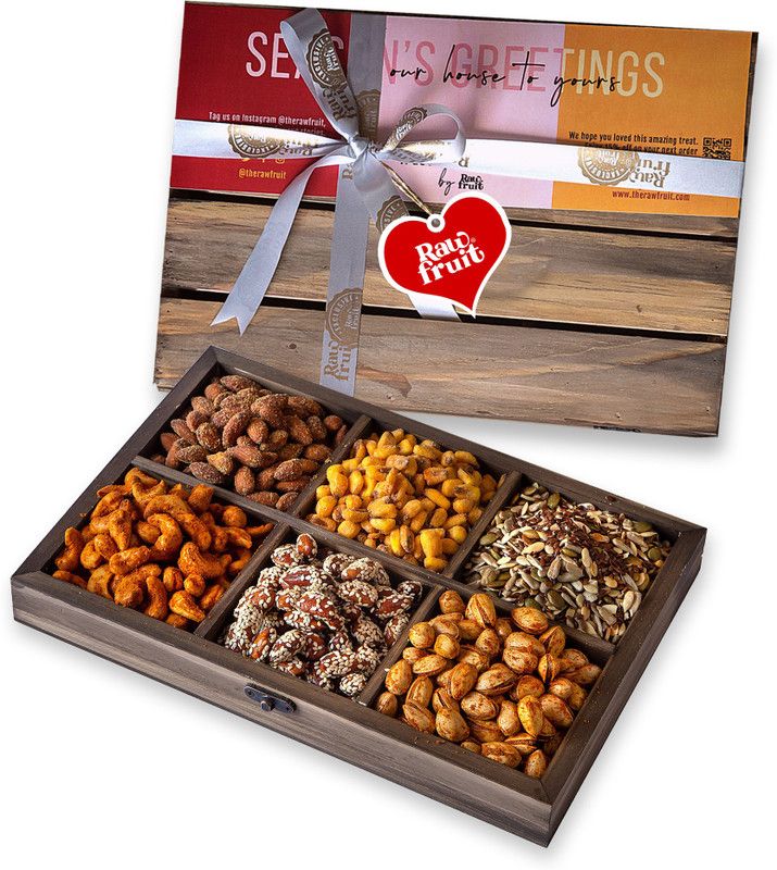 HyperFoods RawFruit Mix Dry Fruit Combo Pack | Roasted Dry Fruit Gift Pack Dark Wood Dry Fruit Tray | Valentines Day Gift for Boyfriend Girlfriend Wife Husband  (6 x 191.5 g)