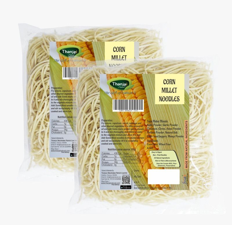 THANJAI NATURAL Corn Noodles 180g X 2 (360g) of Natural Processed Noodles (No Maida & No MSG) Instant Noodles Vegetarian  (2 x 180 g)
