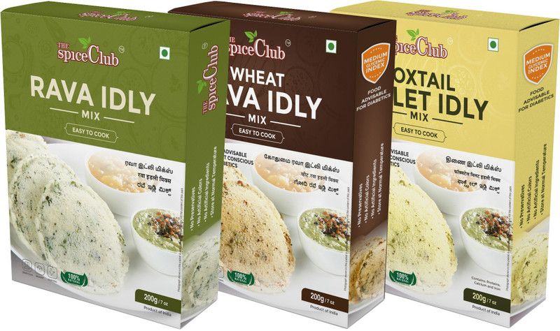 The Spice Club Foxtail Millet Idly Mix 200g + Rava Idly Mix 200g + Wheat Rava Idly Mix 200g (No Preservatives, No Added Artificial Ingredients) Net Weight - 600 g  (Pack of 3)
