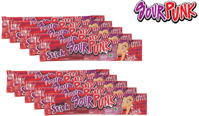 Sour Punk Candy Stick - Strawberry Flavour - 40 g | Chewy Flavoured Candy (Pack of 10) (Imported) Strawberry Candy Sticks  (10 x 30 g)