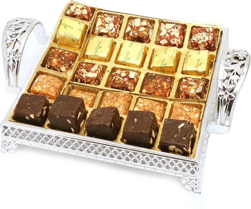 Ghasitaram Gifts Sweets -Silver 25 pcs Assorted Bites Tray Box  (600 g)