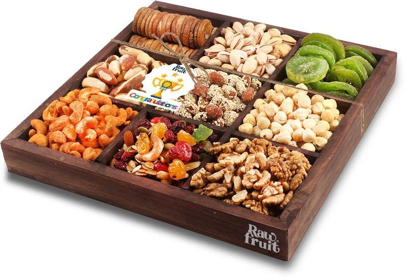 HyperFoods RawFruit Premium 9 Dry Fruit Combo Dark Wood Gift Box | Premium Dried Fruit Berries Combo Gift Pack with Greeting Card | Congratulations Best Wishes Gift Hampers for Colleagues & Friends  (1100 g)