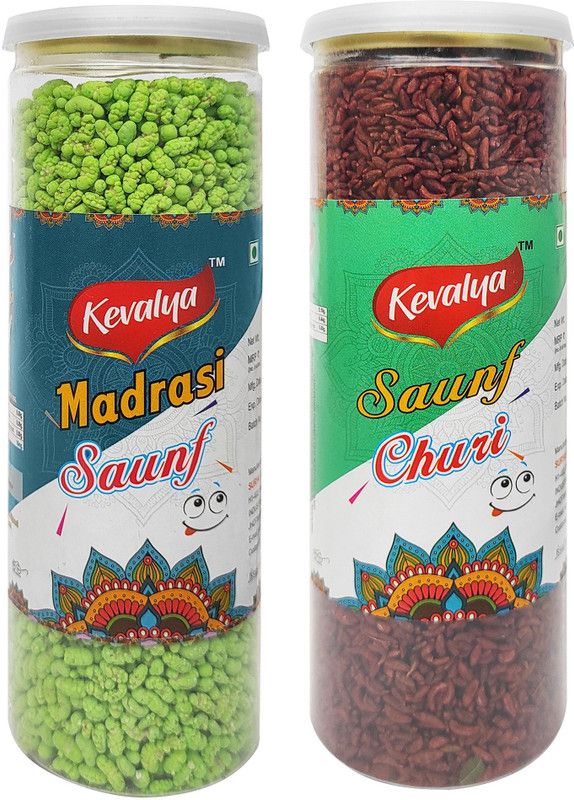 KEVALYA GREEN MADRAS SAUNF & Saunf Churi MUKHWAS MOTH FRESHENERS FENNEL SEEDS Mouth Freshener  (2 x 200 g)