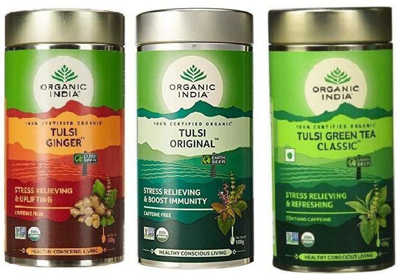ORGANIC INDIA Combo Of Tulsi Classic,Tulsi Original & Ginger Green Tea Drum  (3 x 100 g)