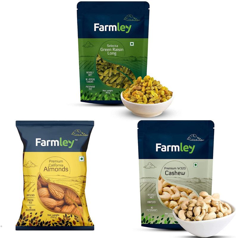Farmley Premium Dry Fruits Combo 700g (Almonds 250g, Raisins 200g, W320 Cashews 250g) Almonds  (3 x 233.33 g)