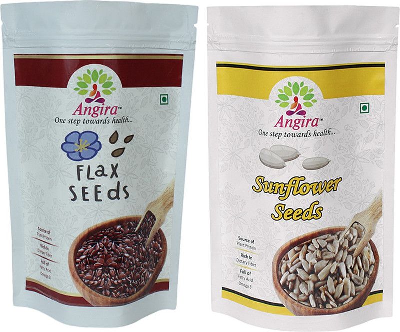 Angira Combo Pack Of 2 Flax Seeds, Sunflower Seeds - 400 Gram Each Pack [ Pouch ] [ Pouch ] Brown Flax Seeds, Sunflower Seeds  (800 g, Pack of 2)