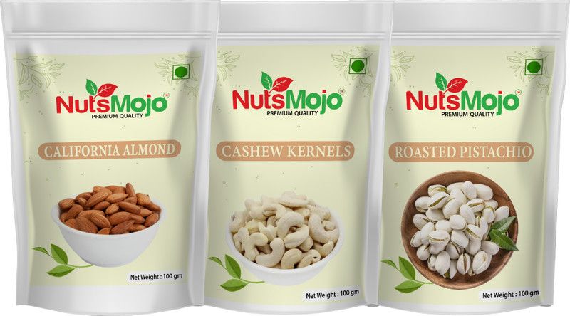 NutsMojo Dry Fruit Combo Pack of (300g) Almonds, Cashews, Pistachios  (3 x 100 g)