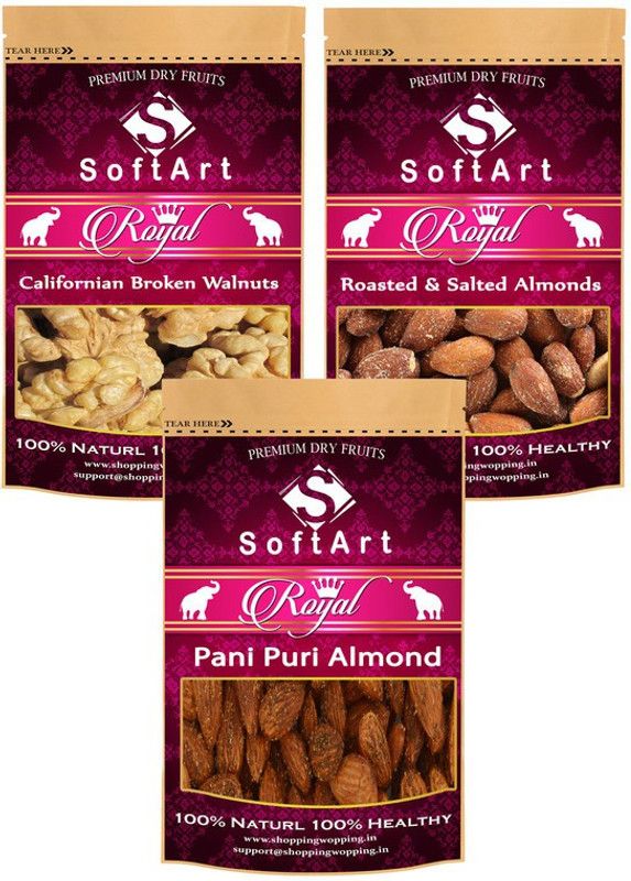 Soft Art Dry fruits combo of Broken Walnuts,Salted Badam,Pani Puri Almond (100g Each) Walnuts, Almonds, Almonds  (3 x 100 g)